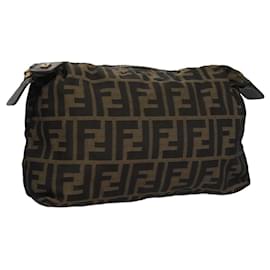 Fendi-FENDI Zucca Canvas Pouch Brown Gold Auth am7959-Brown,Golden