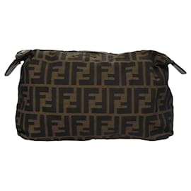 Fendi-FENDI Zucca Canvas Pouch Brown Gold Auth am7959-Brown,Golden
