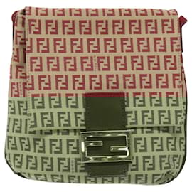 Fendi-FENDI Zucchino Canvas Shoulder Bag Red Gold Auth EC223-Red,Golden