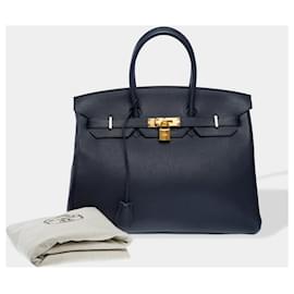 Hermès-HERMES Birkin 35 Bag in Blue Leather - 102577-Blue