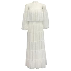 Autre Marque-MISA Los Angeles White Dot Tiered Cassandra Maxi Dress-White
