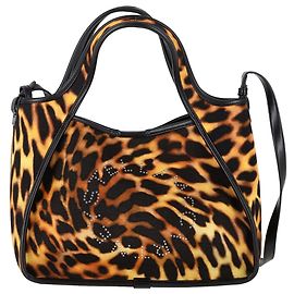 Stella Mc Cartney Borsa tote in cotone marrone con stampa leopardata e borchie Stella McCartney Marrone