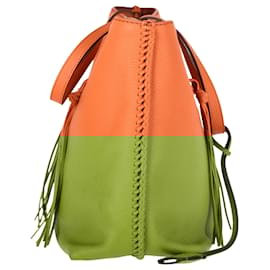 Tod's- Tod's Gipsy Tasseled Tote Bag in Orange Leather-Orange