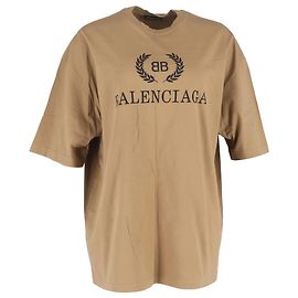 Camiseta de jersey con estampado de logo Balenciaga en algodón marrón Castaño Roja
