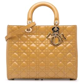 Dior-Dior Brown Large Patent Cannage Lady Dior-Brown,Beige