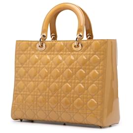 Dior-Dior Brown Large Patent Cannage Lady Dior-Brown,Beige