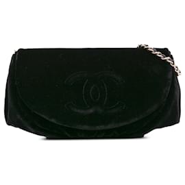 Chanel-Chanel Black CC Velvet Half Moon Wallet on Chain-Black