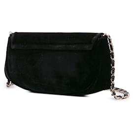 Chanel-Chanel Black CC Velvet Half Moon Wallet on Chain-Black