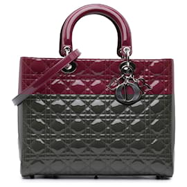 Dior-Dior Pink Large Patent Cannage Lady Dior-Pink,Other