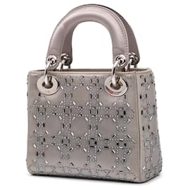 Dior-Dior Gray Mini Satin Cannage Beaded Lady Dior-Brown