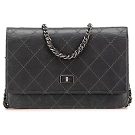 Chanel-Chanel Gray Reissue 2.55 Stitched Calfskin Wallet on Chain-Brown,Dark grey