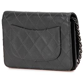 Chanel-Chanel Gray Reissue 2.55 Stitched Calfskin Wallet on Chain-Brown,Dark grey
