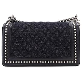 Chanel-Chanel Black Medium Tweed and Calfskin Pearl Boy Flap-Black