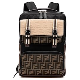 Fendi-Fendi Brown Zucca Canvas and Nylon Multi Pocket Backpack-Brown