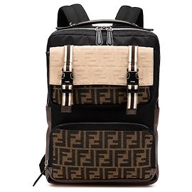 Fendi Brauner Zucca Canvas und Nylon Multi Pocket Rucksack Braun