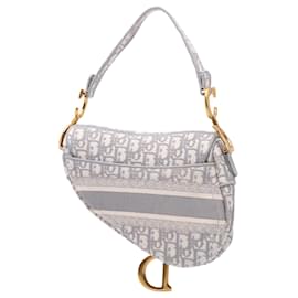 Dior-Dior Gray Oblique Embroidered Canvas Saddle Bag-Brown,Grey