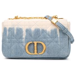 Dior-Dior Blue Medium Denim Tie Dye Macrocannage Caro Bag-White,Blue,Other