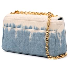 Dior-Dior Blue Medium Denim Tie Dye Macrocannage Caro Bag-White,Blue,Other