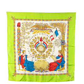 Hermès-Hermès Green Republic France Liberty Equality Brotherhood 1789 Silk Scarf-Other,Green