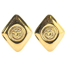 Boucles d'oreilles clip en or plaqué CC de Chanel Doré
