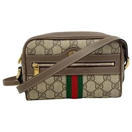 Gucci-Gucci Brown Shoulder Bag GG Canvas Sherry Line-Brown