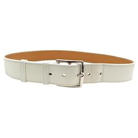 Hermès-HERMES ETRIVIERE 38MM WIDE BELT IN WHITE TOGO LEATHER T95-White
