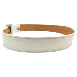 Hermès-HERMES ETRIVIERE 38MM WIDE BELT IN WHITE TOGO LEATHER T95-White