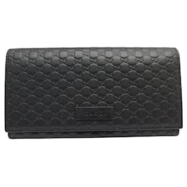 Gucci-NEW GUCCI LONG WALLET IN BLACK GUCCISSIMA LEATHER 449396-Black