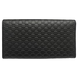 Gucci-NEW GUCCI LONG WALLET IN BLACK GUCCISSIMA LEATHER 449396-Black