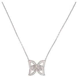 Autre Marque-BUTTERFLY PENDANT NECKLACE 58 DIAMONDS 0.35CT 18K WHITE GOLD 6GR-Silvery