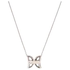 Autre Marque-BUTTERFLY PENDANT NECKLACE 58 DIAMONDS 0.35CT 18K WHITE GOLD 6GR-Silvery
