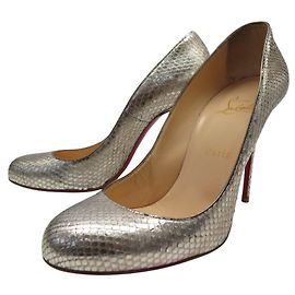 CHRISTIAN LOUBOUTIN SIMPLE PUMP 39.5 SILVER PYTHON BOX SHOES Silvery