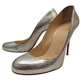 Christian Louboutin-CHRISTIAN LOUBOUTIN SIMPLE PUMP 39.5 SILVER PYTHON BOX SHOES-Silvery