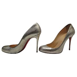 Christian Louboutin-CHRISTIAN LOUBOUTIN SIMPLE PUMP 39.5 SILVER PYTHON BOX SHOES-Silvery