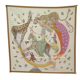 Hermès-NINE HERMES SCARF STORY H003875S JONATHAN BURTON SQUARE 90 SILK SCARF-Beige