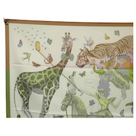 Hermès-NINE HERMES SCARF STORY H003875S JONATHAN BURTON SQUARE 90 SILK SCARF-Beige