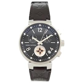 Louis Vuitton-LOUIS VUITTON TAMBOUR MOON STAR Q8D11 QUARTZ 38 MM CRONÓGRAFO EM AÇO-Prata