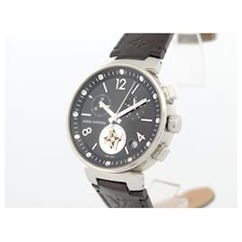 Louis Vuitton-LOUIS VUITTON TAMBOUR MOON STAR Q8D11 QUARTZ 38 MM CRONÓGRAFO EM AÇO-Prata
