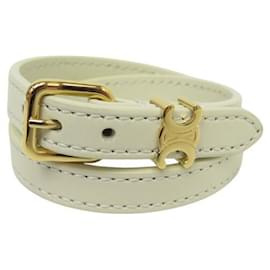 Céline-NEW CELINE DOUBLE TOUR TRIOMPHE LEATHER BRACELET 14.5-16CM CREAM LEATHER BANGLE-Cream