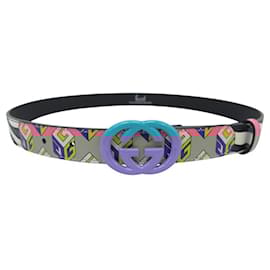 Gucci-NEW GUCCI DOUBLE G BELT 709982 IN MULTICOLOR LEATHER 80-Multiple colors