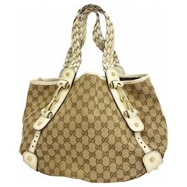 Gucci-Gucci Tote Bag GG Canvas Horsebit-Brown,Cream