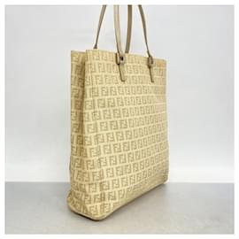 Fendi-Fendi Tote Bag Zucchino Nylon Canvas-Brown,Cream