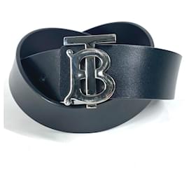 Burberry-Burberry TB Logo Leather Men's Belt-Black,Silvery