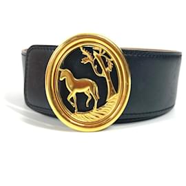 Hermès-Hermes Vintage Horse Buckle Accessory Belt-Black