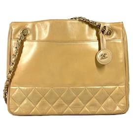 Chanel-Chanel Vintage Matelasse Quilted Tote Bag-Beige