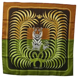 Hermès-HERMES Carre 90 Scarf ""TIGRE ROYAL"" Silk Yellow Auth yk17593-Yellow