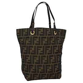 Fendi-FENDI Zucca Canvas Hand Bag Brown Black Auth JB024-Brown,Black