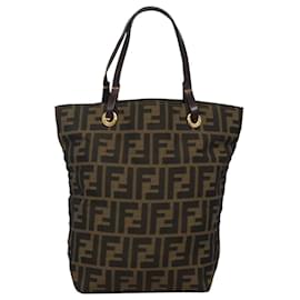 Fendi-FENDI Zucca Canvas Hand Bag Brown Black Auth JB024-Brown,Black