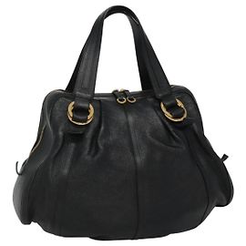 Bulgari BVLGARI Chandra Tote Bag Leather Black Gold Auth yk17602 Black Golden