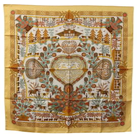 Hermès-HERMES Carre 90 Scarf ""DECOUPAGES"" Silk Yellow Auth am7894-Yellow
